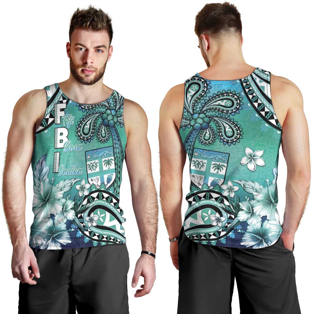 Fiji Born Indian Men Tank Top Palm Paisley With Tapa Pattern