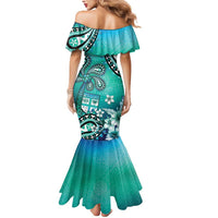 Fiji Born Indian Mermaid Dress Palm Paisley With Tapa Pattern