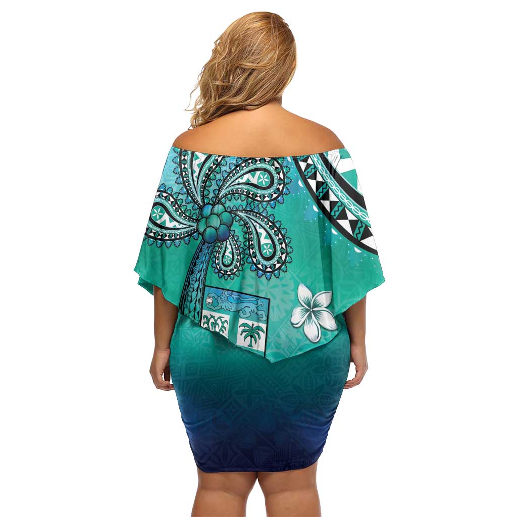 Fiji Born Indian Off Shoulder Short Dress Palm Paisley With Tapa Pattern