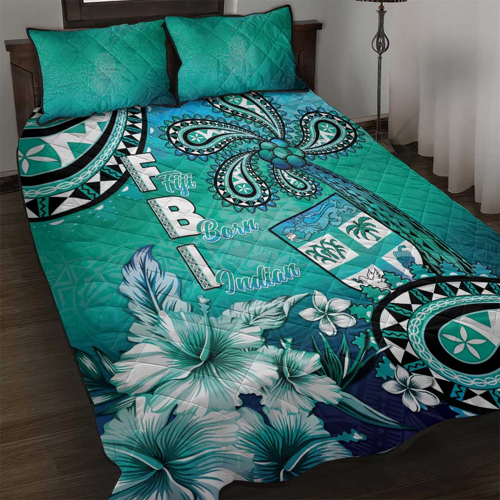 Fiji Born Indian Quilt Bed Set Palm Paisley With Tapa Pattern