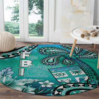 Fiji Born Indian Round Carpet Palm Paisley With Tapa Pattern