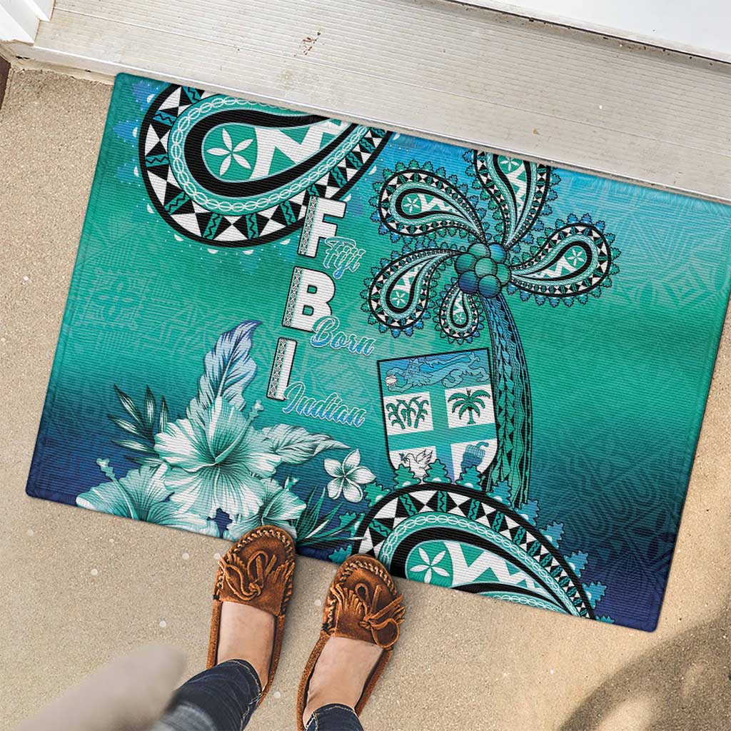 Fiji Born Indian Rubber Doormat Palm Paisley With Tapa Pattern