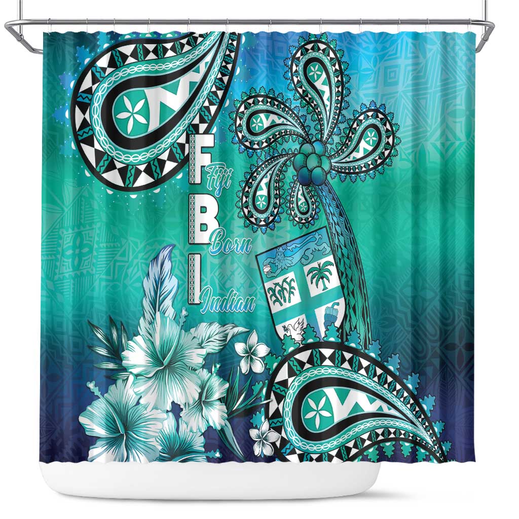 Fiji Born Indian Shower Curtain Palm Paisley With Tapa Pattern