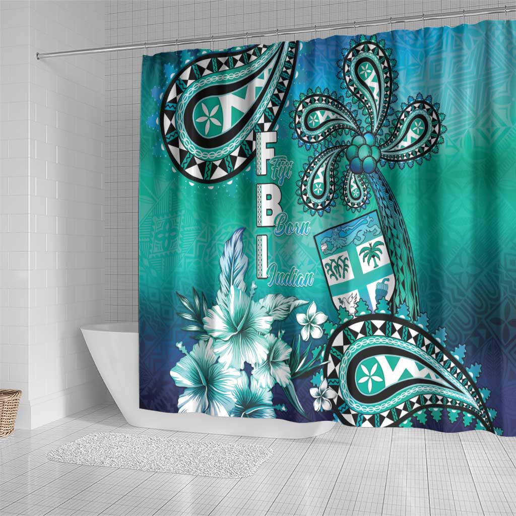 Fiji Born Indian Shower Curtain Palm Paisley With Tapa Pattern