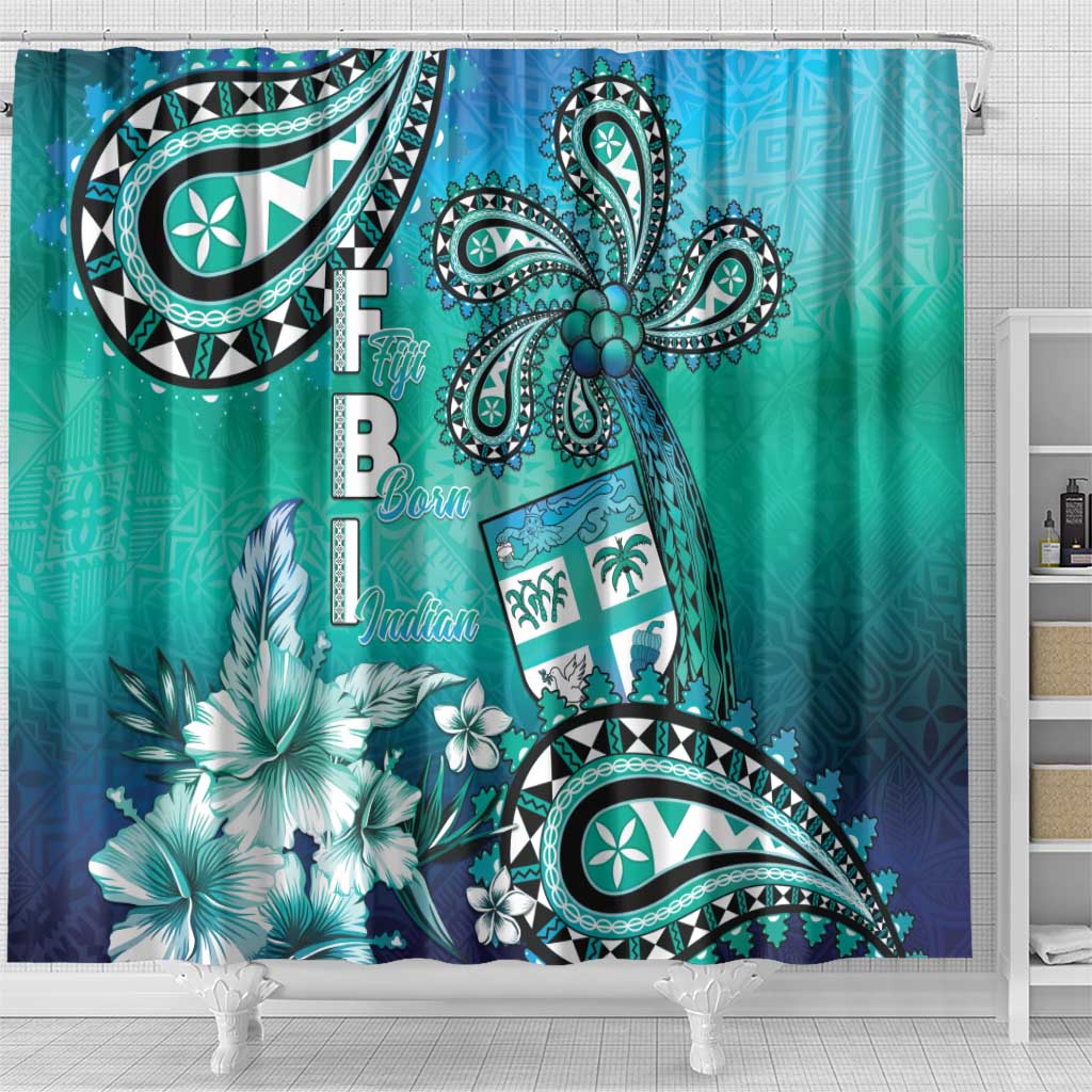 Fiji Born Indian Shower Curtain Palm Paisley With Tapa Pattern