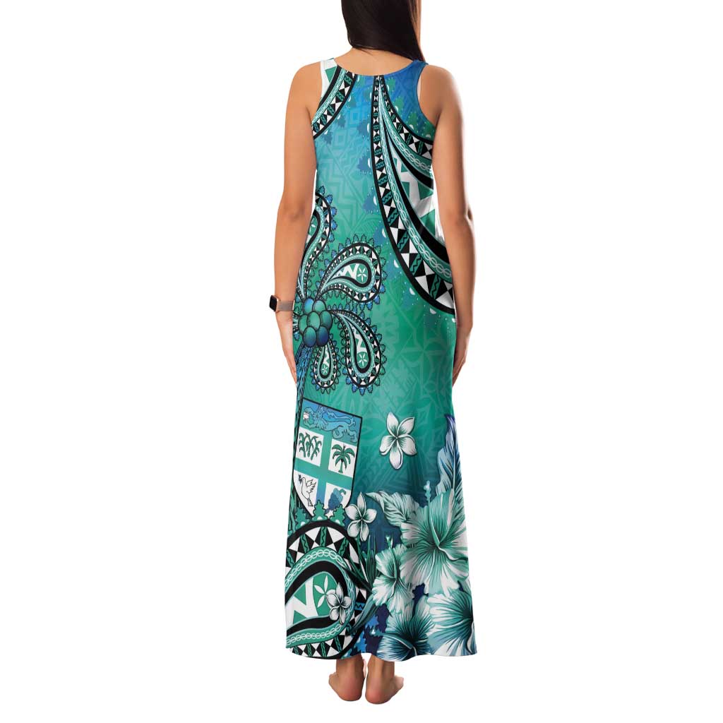 Fiji Born Indian Tank Maxi Dress Palm Paisley With Tapa Pattern