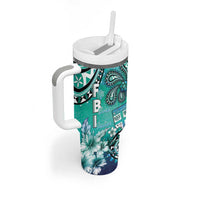 Fiji Born Indian Tumbler With Handle Palm Paisley With Tapa Pattern