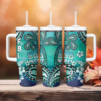 Fiji Born Indian Tumbler With Handle Palm Paisley With Tapa Pattern
