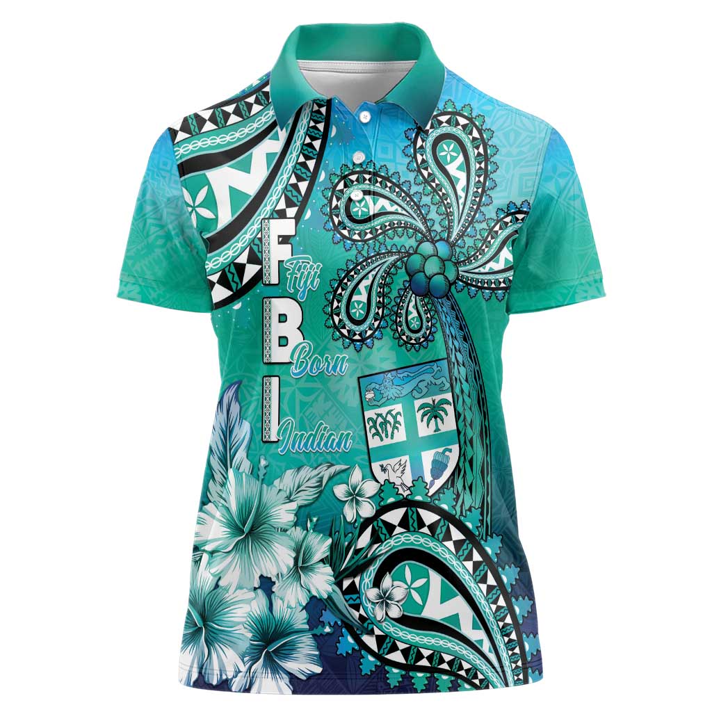 Fiji Born Indian Women Polo Shirt Palm Paisley With Tapa Pattern
