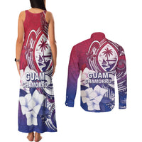 Guam Gadao Couples Matching Tank Maxi Dress and Long Sleeve Button Shirt Hafa Adai Micronesian Tribal Pattern
