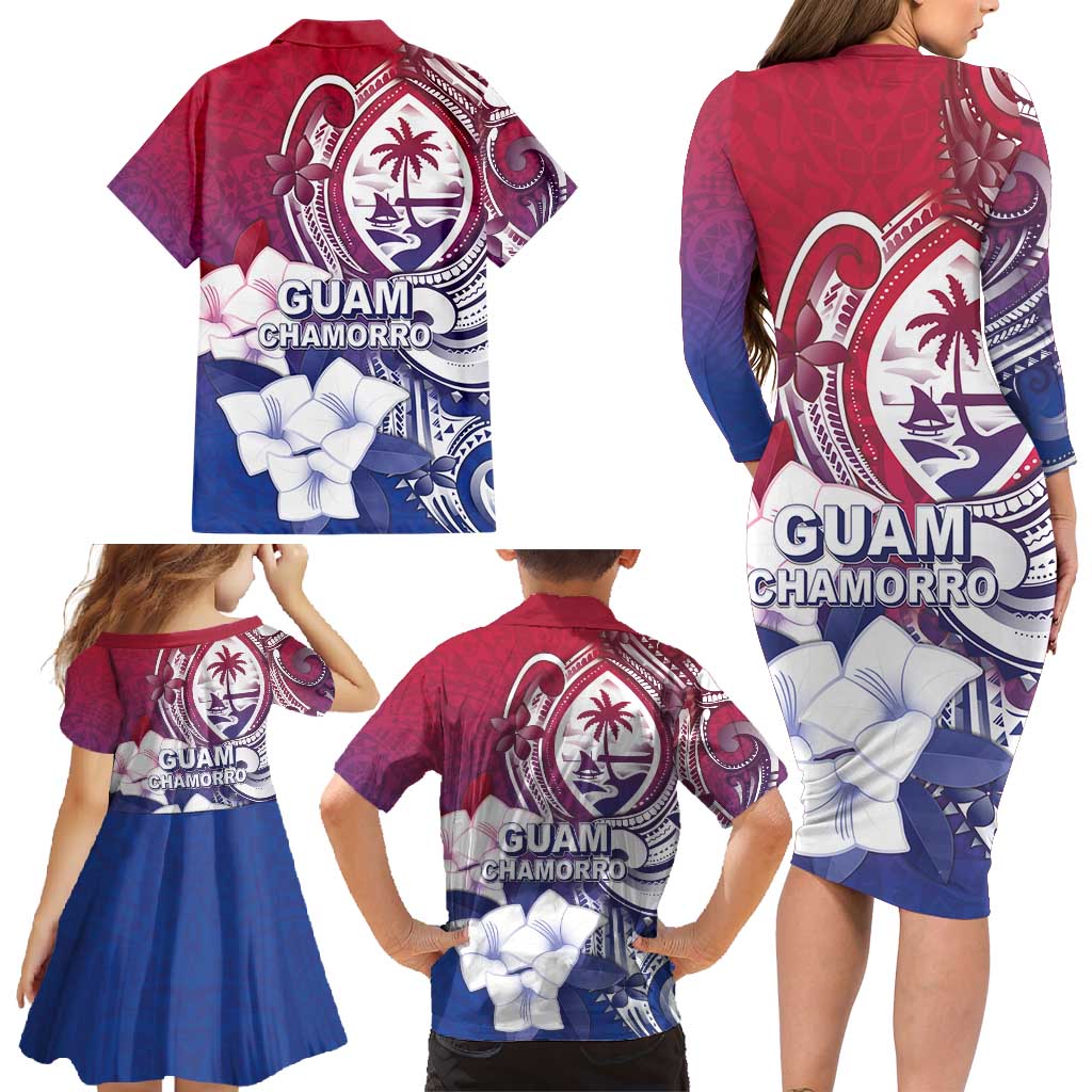 Guam Gadao Family Matching Long Sleeve Bodycon Dress and Hawaiian Shirt Hafa Adai Micronesian Tribal Pattern