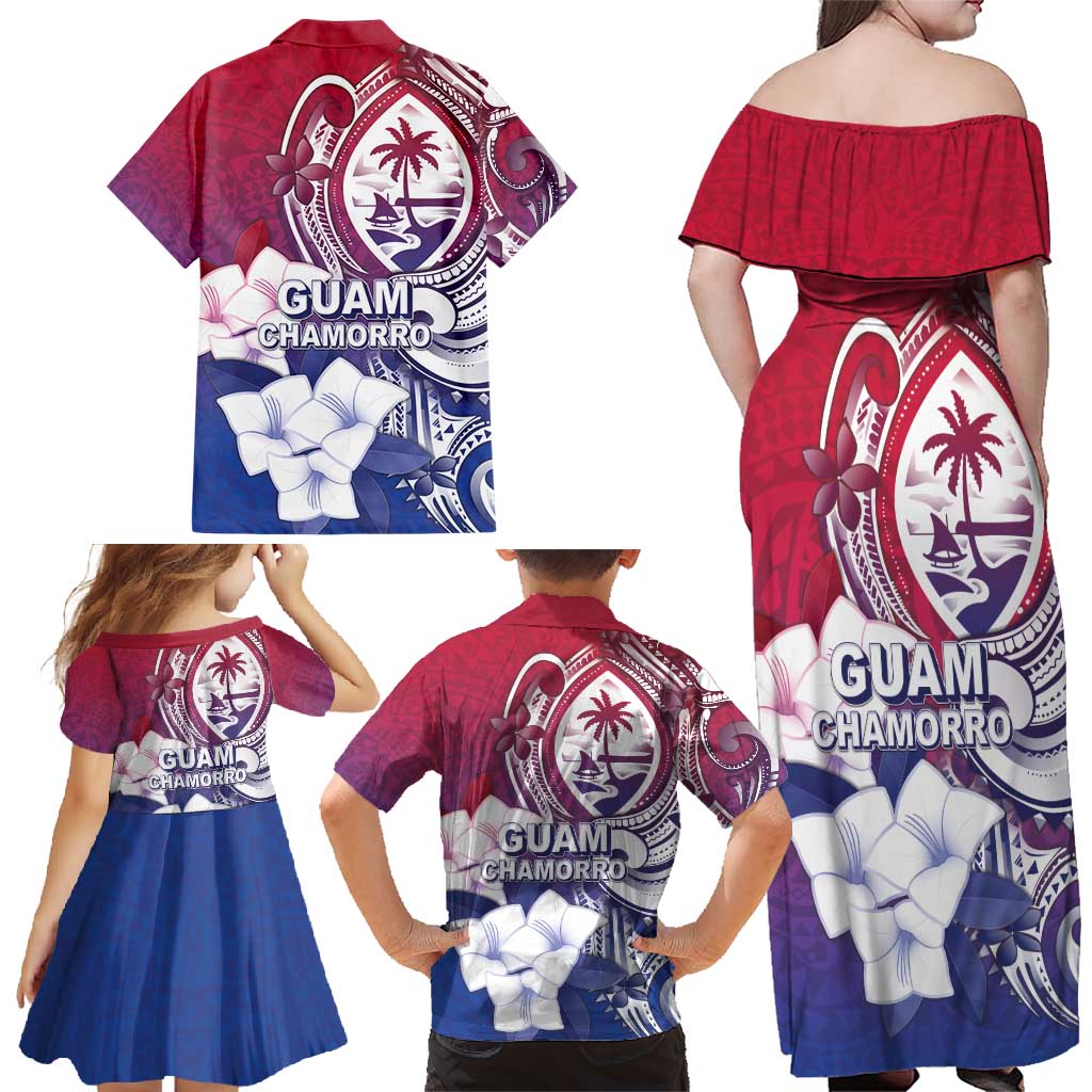 Guam Gadao Family Matching Off Shoulder Maxi Dress and Hawaiian Shirt Hafa Adai Micronesian Tribal Pattern