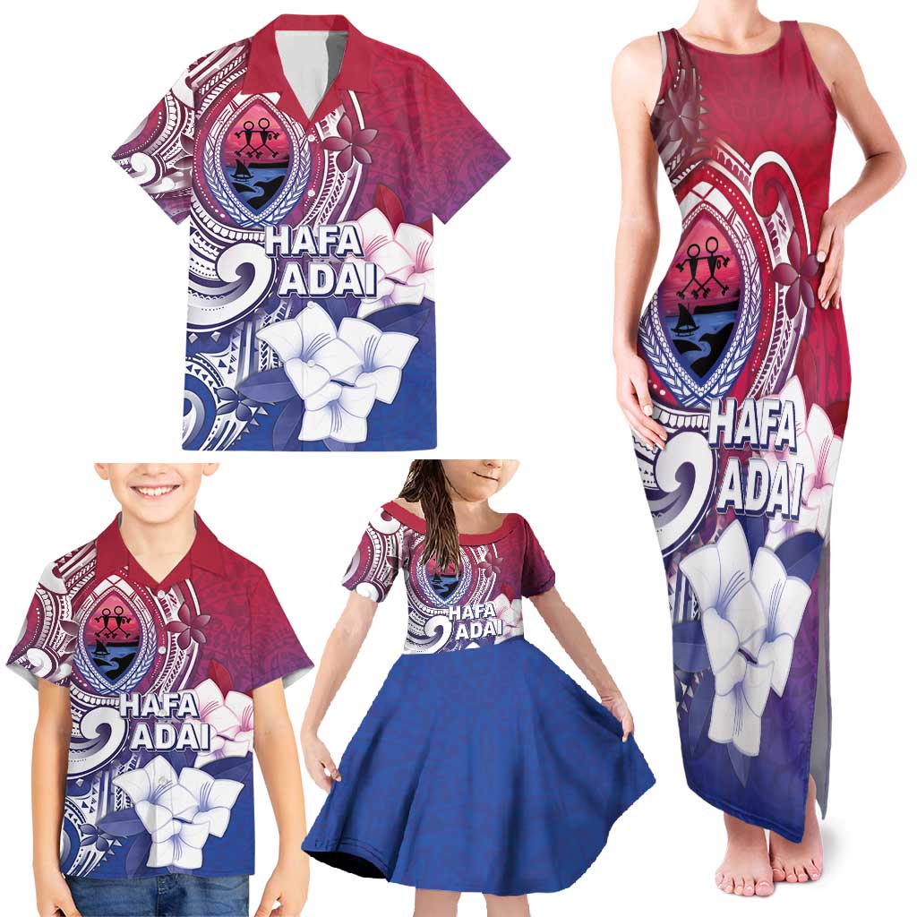 Guam Gadao Family Matching Tank Maxi Dress and Hawaiian Shirt Hafa Adai Micronesian Tribal Pattern
