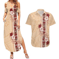 Tonga Language Week Couples Matching Summer Maxi Dress and Hawaiian Shirt Hibiscus Tongan Ngatu Pattern
