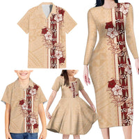 Tonga Language Week Family Matching Long Sleeve Bodycon Dress and Hawaiian Shirt Hibiscus Tongan Ngatu Pattern LT05 - Polynesian Pride