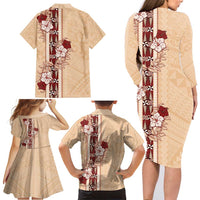 Tonga Language Week Family Matching Long Sleeve Bodycon Dress and Hawaiian Shirt Hibiscus Tongan Ngatu Pattern LT05 - Polynesian Pride