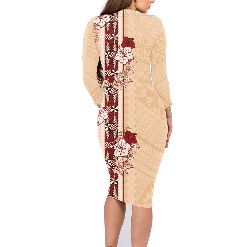 Tonga Language Week Family Matching Long Sleeve Bodycon Dress and Hawaiian Shirt Hibiscus Tongan Ngatu Pattern LT05 - Polynesian Pride