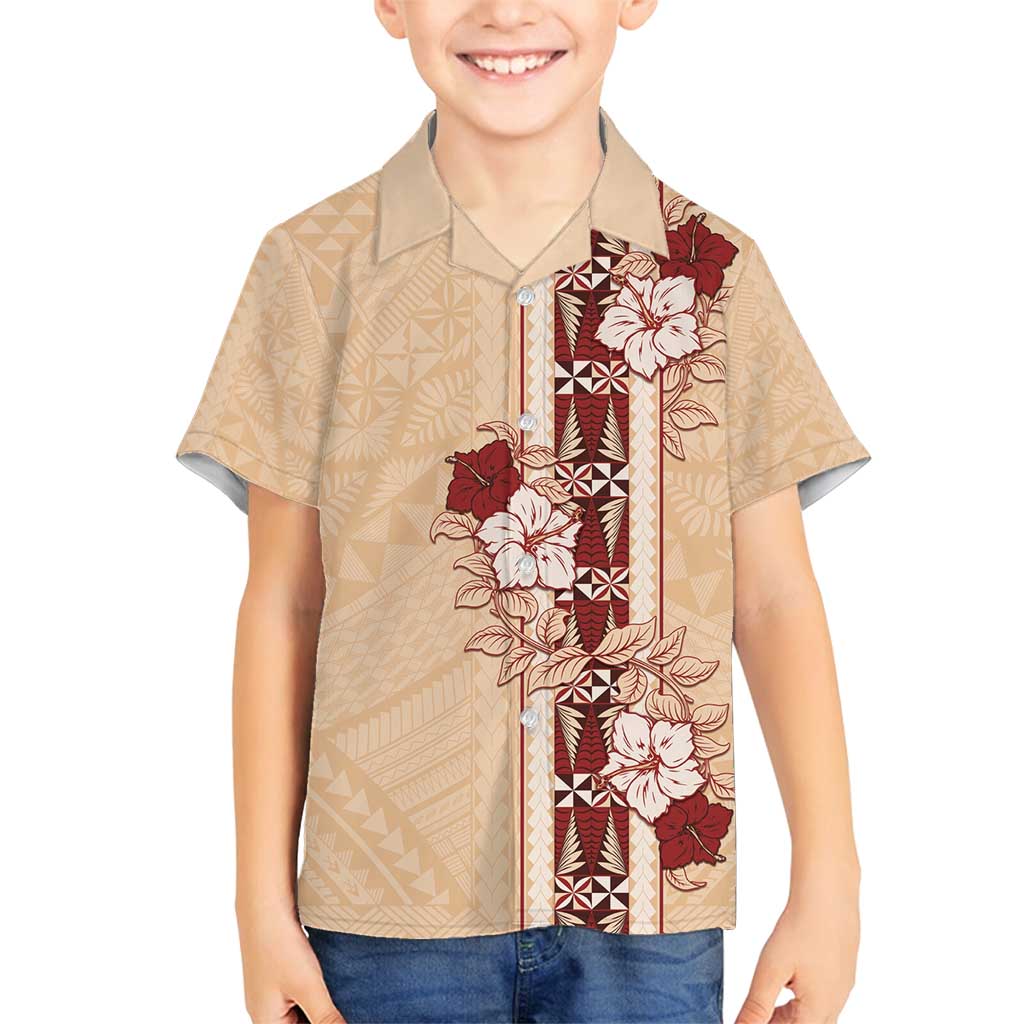 Tonga Language Week Family Matching Long Sleeve Bodycon Dress and Hawaiian Shirt Hibiscus Tongan Ngatu Pattern LT05 Son's Shirt Beige - Polynesian Pride