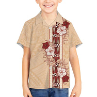 Tonga Language Week Family Matching Long Sleeve Bodycon Dress and Hawaiian Shirt Hibiscus Tongan Ngatu Pattern LT05 Son's Shirt Beige - Polynesian Pride