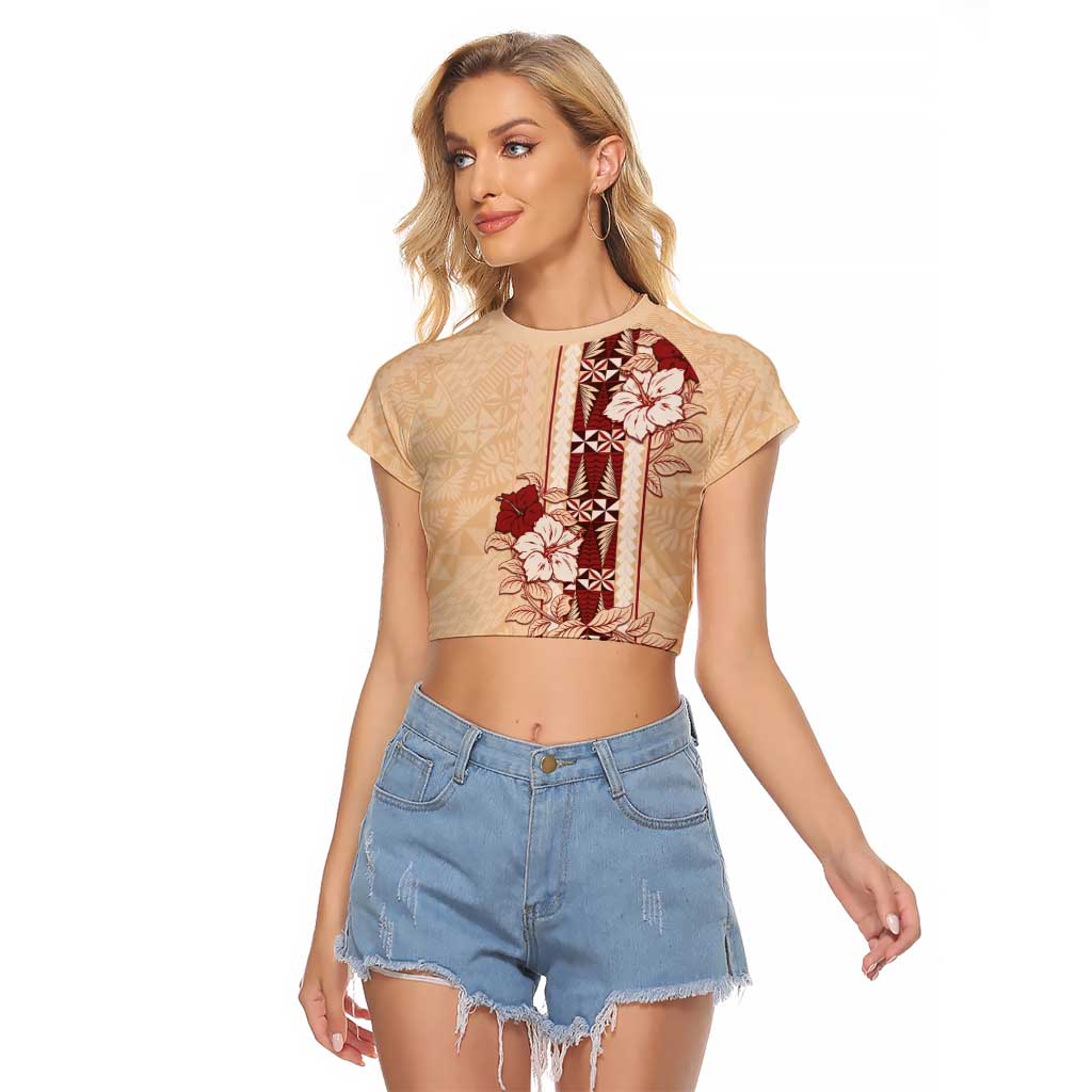 Tonga Language Week Raglan Cropped T Shirt Hibiscus Tongan Ngatu Pattern