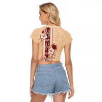 Tonga Language Week Raglan Cropped T Shirt Hibiscus Tongan Ngatu Pattern LT05 - Polynesian Pride
