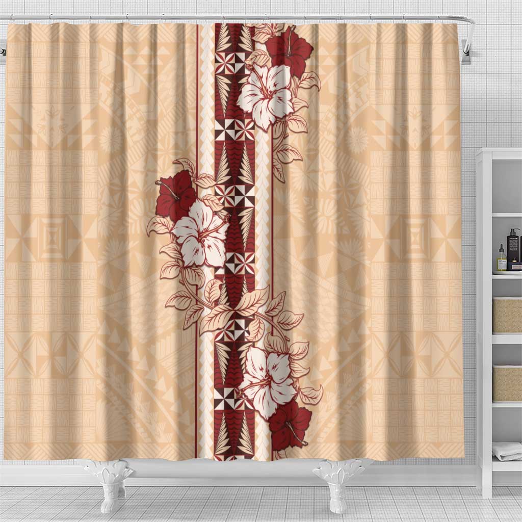 Tonga Language Week Shower Curtain Hibiscus Tongan Ngatu Pattern