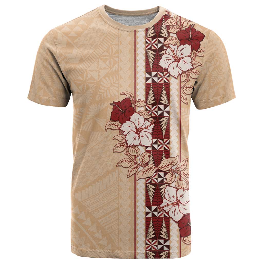 Tonga Language Week T Shirt Hibiscus Tongan Ngatu Pattern LT05 Beige - Polynesian Pride