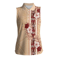Tonga Language Week Women Sleeveless Polo Shirt Hibiscus Tongan Ngatu Pattern LT05 Female Beige - Polynesian Pride