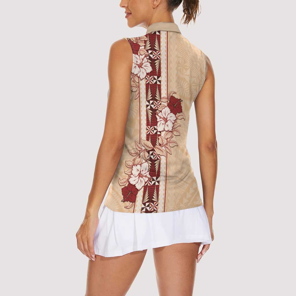 Tonga Language Week Women Sleeveless Polo Shirt Hibiscus Tongan Ngatu Pattern LT05 - Polynesian Pride