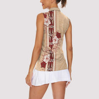 Tonga Language Week Women Sleeveless Polo Shirt Hibiscus Tongan Ngatu Pattern LT05 - Polynesian Pride