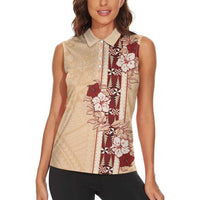 Tonga Language Week Women Sleeveless Polo Shirt Hibiscus Tongan Ngatu Pattern LT05 - Polynesian Pride