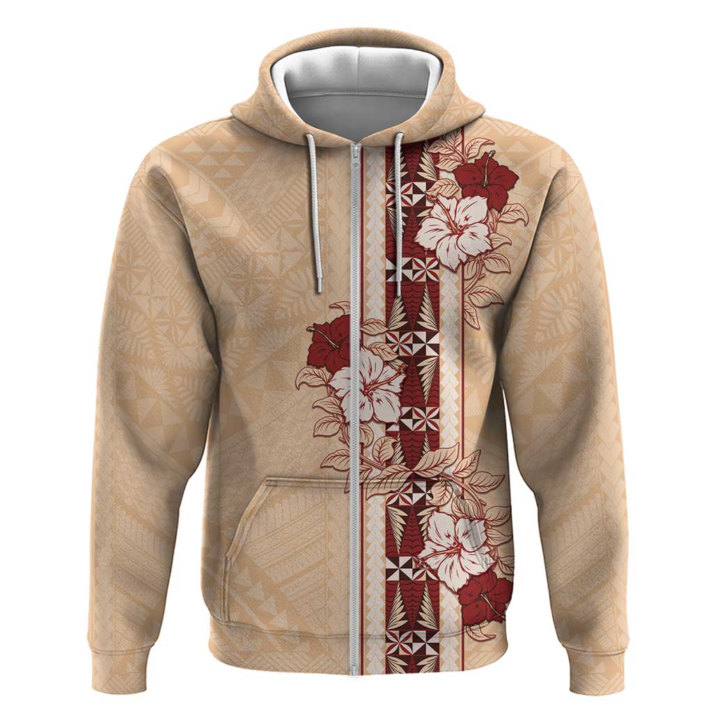 Tonga Language Week Zip Hoodie Hibiscus Tongan Ngatu Pattern