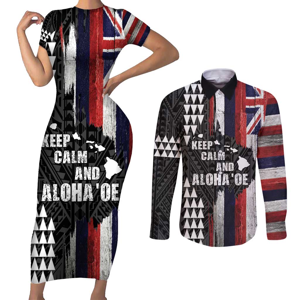 Hawaii 1959 Statehood Day Couples Matching Short Sleeve Bodycon Dress and Long Sleeve Button Shirt Classic Style