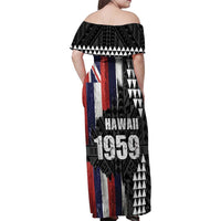 Hawaii 1959 Statehood Day Family Matching Off Shoulder Maxi Dress and Hawaiian Shirt Classic Style