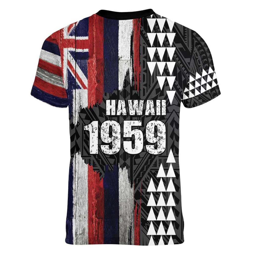 Hawaii 1959 Statehood Day Women V-Neck T-Shirt Classic Style LT05 - Polynesian Pride