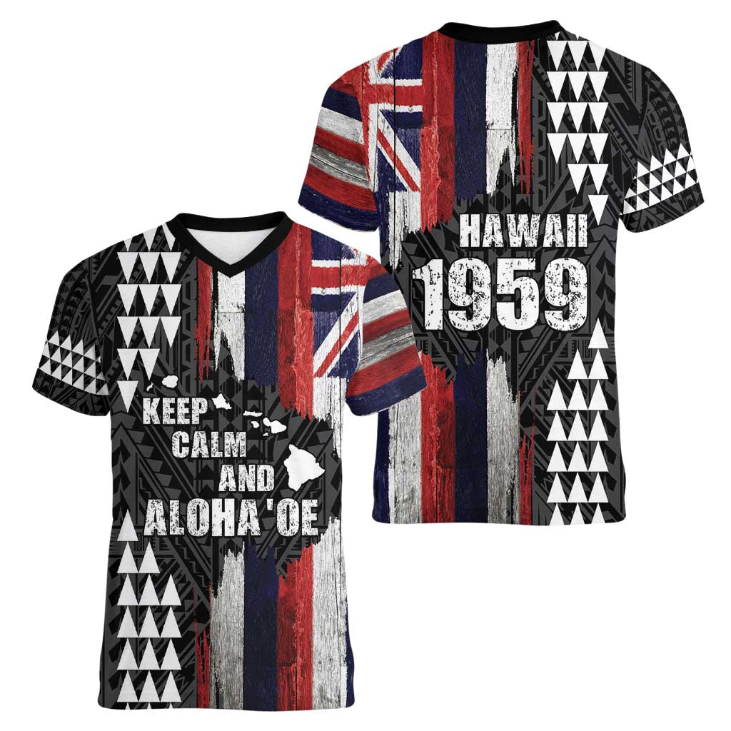 Hawaii 1959 Statehood Day Women V-Neck T-Shirt Classic Style LT05 - Polynesian Pride