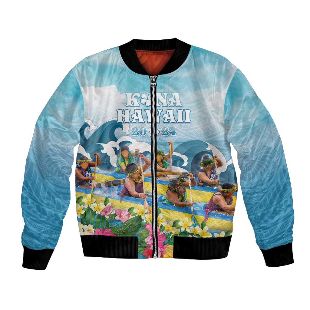 Hawaii Outrigger Canoe Race Bomber Jacket Polynesian Style Watercolor Style