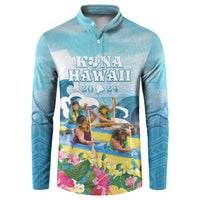 Hawaii Outrigger Canoe Race Button Sweatshirt Polynesian Style Watercolor Style
