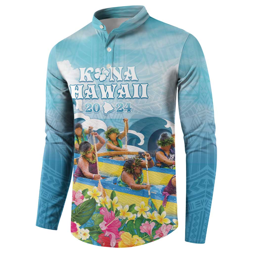 Hawaii Outrigger Canoe Race Button Sweatshirt Polynesian Style Watercolor Style