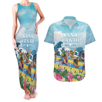 Hawaii Outrigger Canoe Race Couples Matching Tank Maxi Dress and Hawaiian Shirt Polynesian Style Watercolor Style