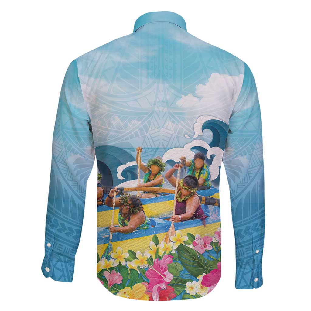 Hawaii Outrigger Canoe Race Family Matching Mermaid Dress and Hawaiian Shirt Polynesian Style Watercolor Style