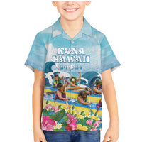 Hawaii Outrigger Canoe Race Family Matching Mermaid Dress and Hawaiian Shirt Polynesian Style Watercolor Style