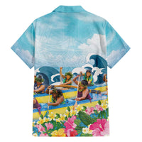 Hawaii Outrigger Canoe Race Family Matching Off The Shoulder Long Sleeve Dress and Hawaiian Shirt Polynesian Style Watercolor Style