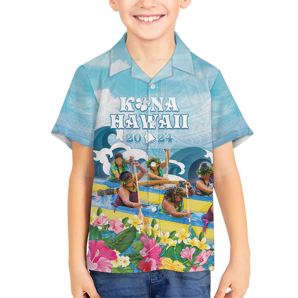 Hawaii Outrigger Canoe Race Family Matching Off Shoulder Maxi Dress and Hawaiian Shirt Polynesian Style Watercolor Style