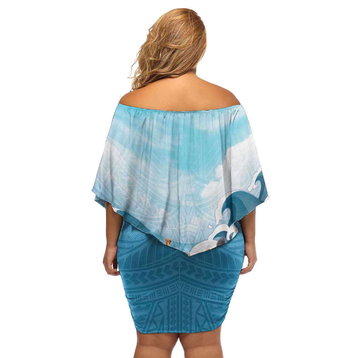 Hawaii Outrigger Canoe Race Family Matching Off Shoulder Short Dress and Hawaiian Shirt Polynesian Style Watercolor Style