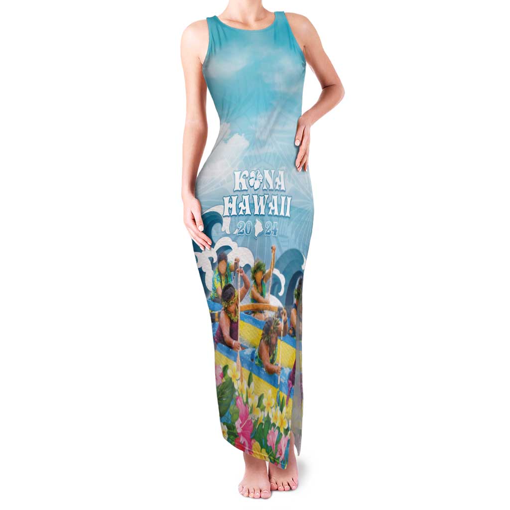 Hawaii Outrigger Canoe Race Family Matching Tank Maxi Dress and Hawaiian Shirt Polynesian Style Watercolor Style