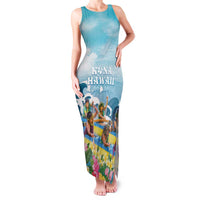 Hawaii Outrigger Canoe Race Family Matching Tank Maxi Dress and Hawaiian Shirt Polynesian Style Watercolor Style