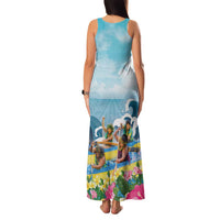 Hawaii Outrigger Canoe Race Family Matching Tank Maxi Dress and Hawaiian Shirt Polynesian Style Watercolor Style