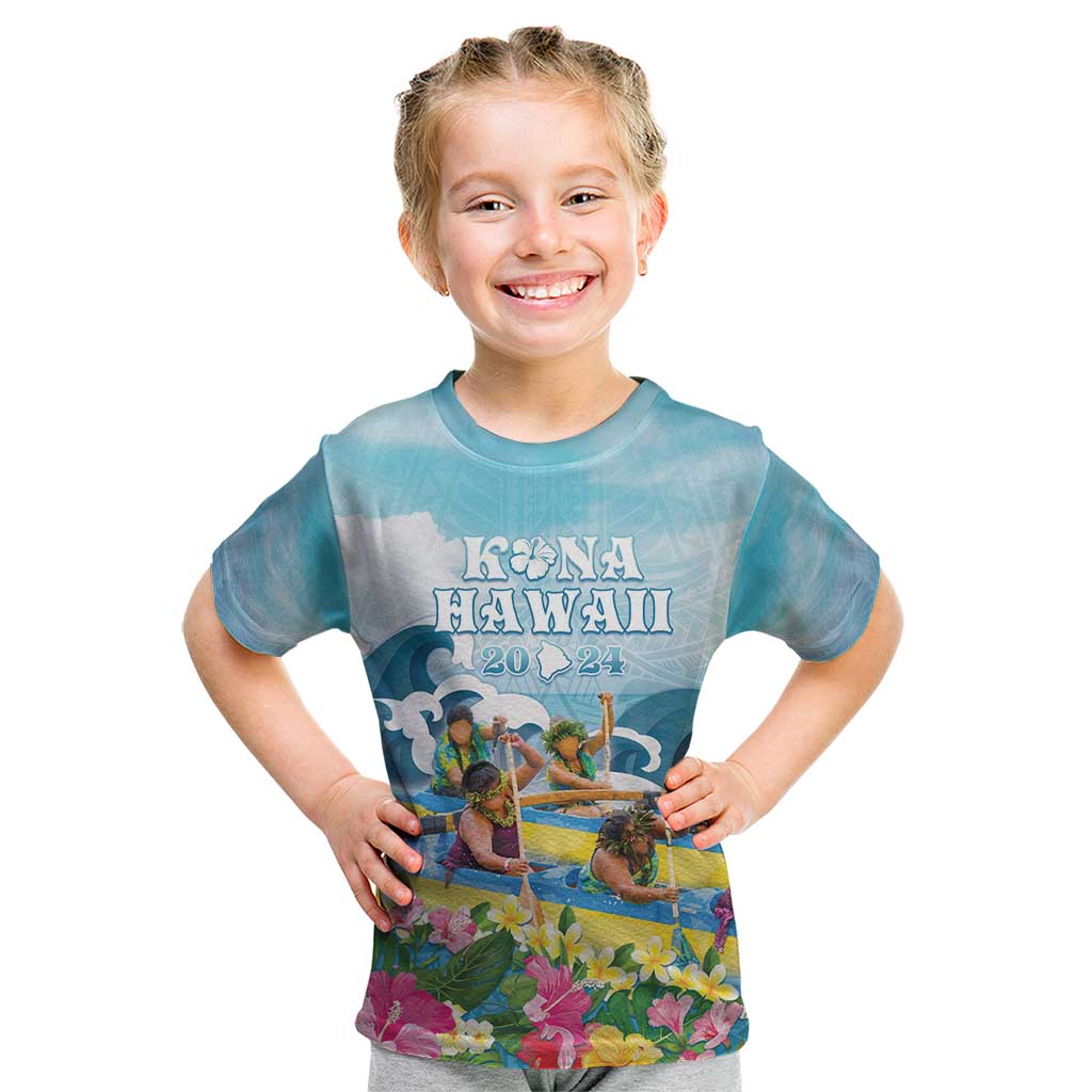 Hawaii Outrigger Canoe Race Kid T Shirt Polynesian Style Watercolor Style LT05 Blue - Polynesian Pride