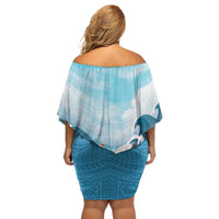 Hawaii Outrigger Canoe Race Off Shoulder Short Dress Polynesian Style Watercolor Style